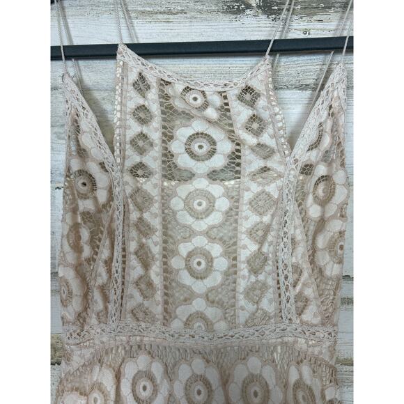 Free People women's xs Just Like honey Beige ivory Lace mini Dress boho lined - Picture 4 of 8